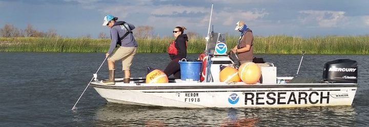 Central Valley team on a NOAA research boat in the Delta